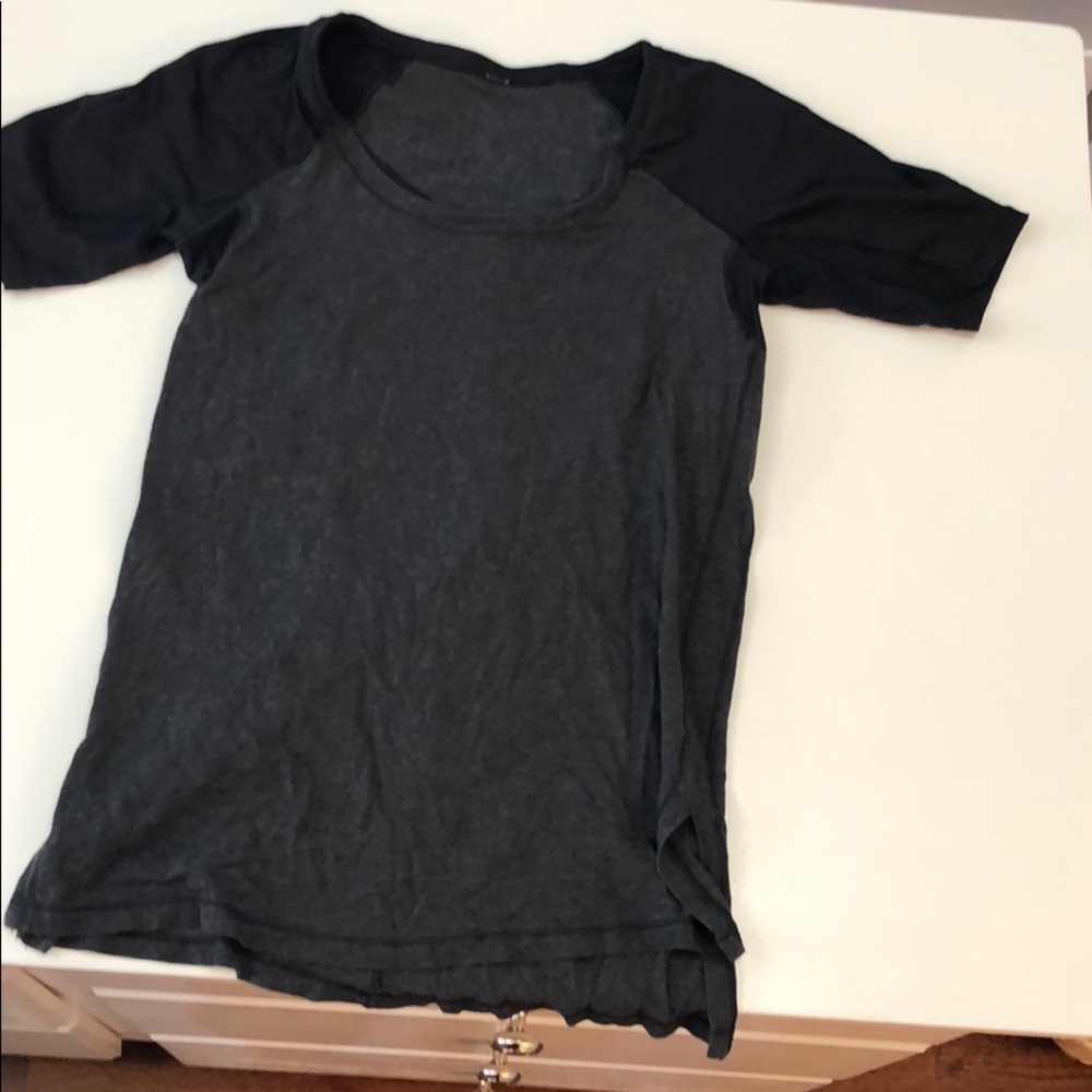 Gray and black short sleeve Lululemon shirt